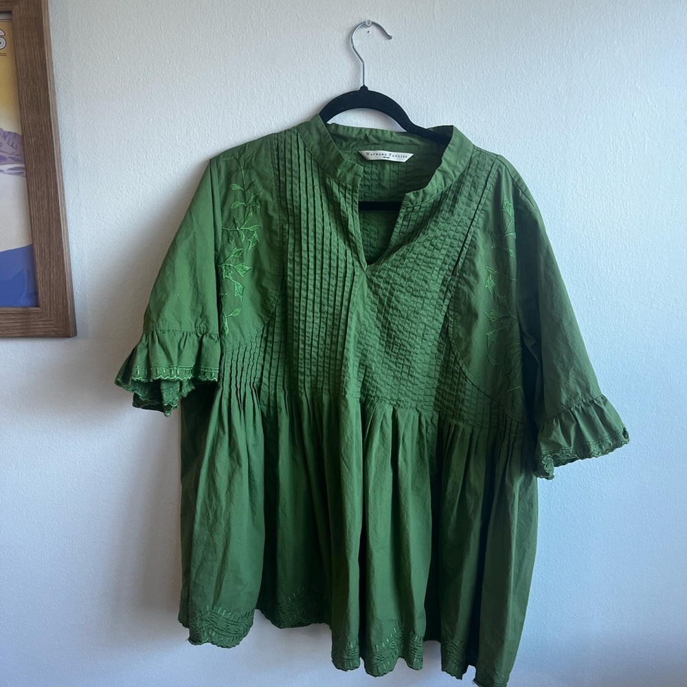Green Embroidered Women's Top